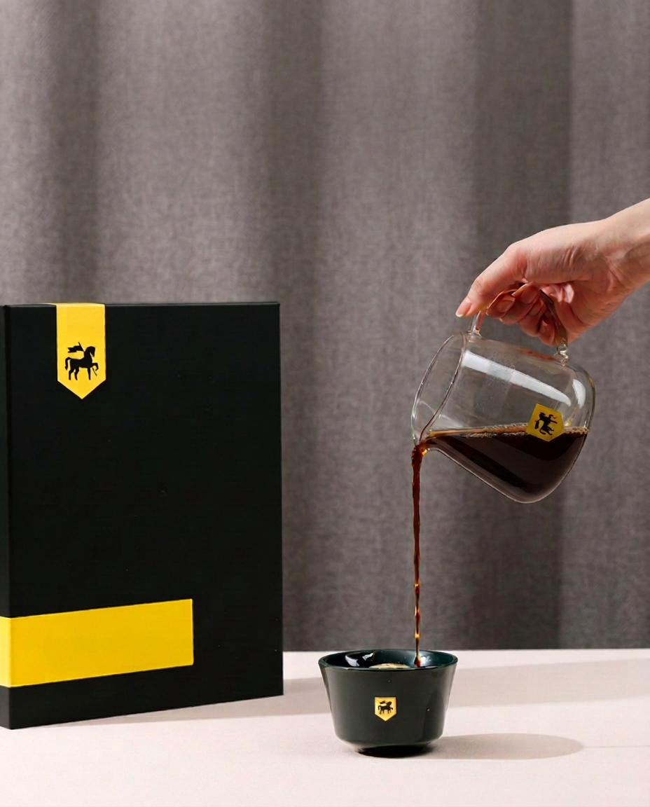 Roasted coffee beans flowing across a dark surface